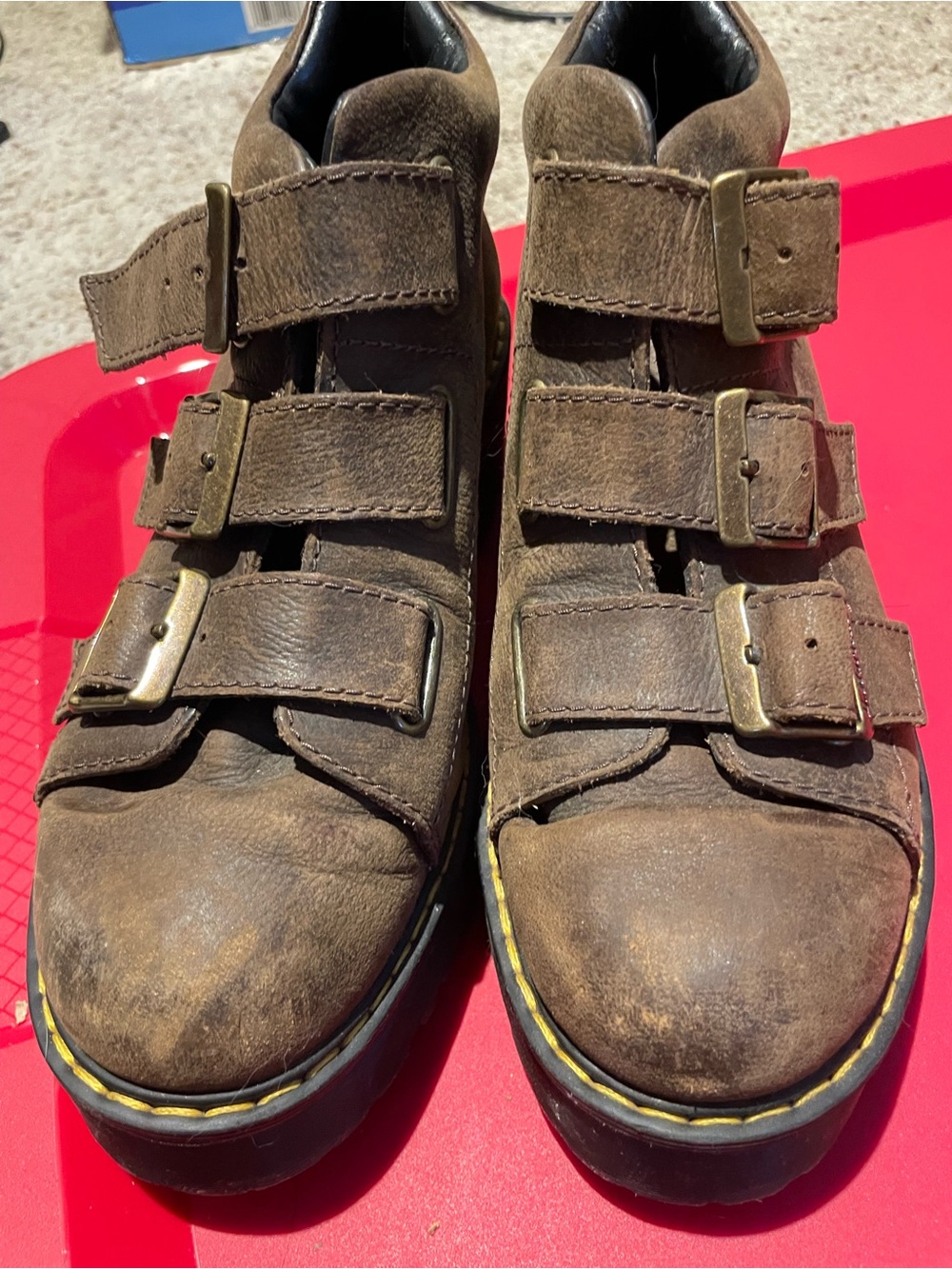 Dr. Martens Brown Triple-Buckle Leather Ankle Boots